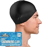 SOL 1pk Adult Swimming Caps XL Black Silicone Waterproof Swim Hat for Men, Women with Larger Head, Great for Long Thick Hair, Dreadlocks, Weaves, Extensions, Afro & Curls, Perfect for Water Activities