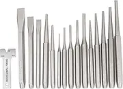 NEIKO 02626A Punch and Chisel Set | 16 Piece | Cold Chisels, Taper, Pin & Center Punches | Chrome Vanadium Steel | Roll Up Pouch | Chisel Tip Gauge | Ground and Polished | Tapered Striking Head