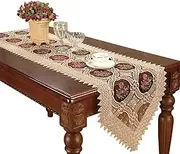 Simhomsen Gold Floral Lace Table Runner Dresser Scarves Embroidered Wine Red Translucent Gauze 16 × 60 Inch