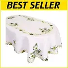 Floral Embroidery Irish Clover Tablecloth - Spring Decor for Oval Tables 57"x88"