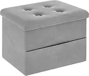 Small Storage Ottoman Foot Rest, Velvet Ottoman with Storage and Side Pocket, Pink Foot Rest for Couch, Foldable Footstool Ottoman for Chair,Living Room&Dorm, 16"x12"x12" Grey