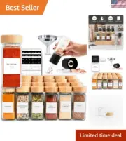 24 Glass Spice Jars with Label, Bamboo Spice Jar Set 4oz Seasoning Containers...