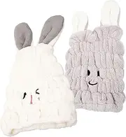 SHERCHPRY 2 pcs Hair Towel Wrap Hat with Cute Rabbit Ears Absorbent and Fast Drying Hair Caps for Comfortable Towel Wrap for Daily Use Hotel Travel