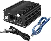 Justivana 1-Channel 48V Phantom Power Supply with XLR 3 Pin Microphone Cable for Condenser Microphone Music Recording Equipment Microphone Power Supply