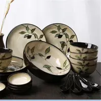 在飛比找ETMall東森購物網優惠-日式和風窯變釉陶瓷餐具 手繪竹葉窩盤深菜盤子餃子盤沙拉盤湯盤
