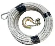 Galvanized Wire Rope Winch Cable 1/4", 7x19, 100 ft + 5/16" Clevis Hook