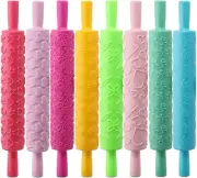 8 Pcs Cake Decorating Embossed Rolling Pins, Plastic Roller Pin Textured Non-Sti