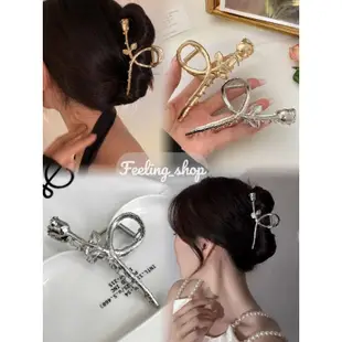 [Feeling_shop]Korean Style Metal Rose Hair Claw Clip 簡約金色設計玫