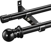 Harrms Double Curtain Pole for Eyelet Curtains - Black, Extendable Metal Rod 76-332cm - Room Darkening for Blackout and Voile Curtains