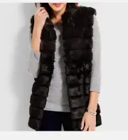 Talbots Faux Fur Best Stand Collar Black Hook & Eye Closure NWT Womens Size XL
