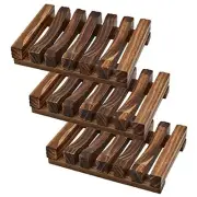 3 Pcs Natural Wooden Soap Dish Holder for Shower, Self Draining Soap Wood-3pcs