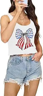 [Aluvee] USA 4th of July Tank Tops Women Red White and Blue Shirts Tank Tops American Patriotic Flag Crop Sleeveless Tee