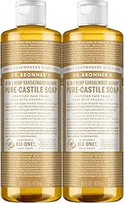 Dr. Bronner's - Pure Castile Liquid Soap 2 Pack - Organic Coconut Oil - Gentle Skin Care - Sandalwood Scent - (2x473ml)