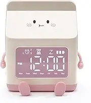 NEBDKRY Kids Alarm Clock for Girls, Milk Alarm Clock with Snooze Toddler Sleep Training Clock for Bedroom Home Office(Pink)