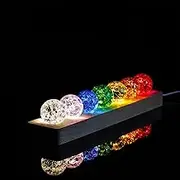 LOULIQIGIFT 7 Colors Ice Cracked Balls with LED Wooden Base 40mm Healing Sphere Balls Set Crystal Chakra Balls Night Light Decor for Home
