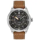 Citizen Eco-Drive Avion Quartz Mens Watch, Stainless Steel with Leather strap, W