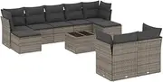 vidaXL Garden Sofa Set with Cushions - 10 Piece Grey Rattan Modular Outdoor Lounge/Patio Furniture