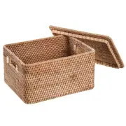 Rattan Basket With Lid, Large Lidded Basket For Storage Square Rattan Box(14....