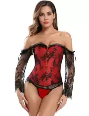 Corset Bustier Red Steampunk With Sleeves Of Lace Closing Pins Vintage