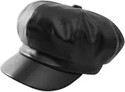 [Golirsteca] PU Newsboy Beret Caps for Women Men Cabbie Painter Cap Solid Color Paperboy Hats