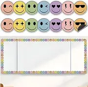 30 Pcs Boho Smile Face Magnetic Bulletin Board Borders 34.5 Ft Reusable Classroom Whiteboard Borders Precut Strips Happy Face Die Cut Trim Border for Classroom Office & Activity Room Accessories