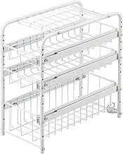 Shimomura 40454 Under The Sink Kitchen Rack, 7.9 inches (20 cm), Made in Japan, Slim, 3 Tiers, Drawer Type, Adjustable Height, Small Items, Food, Canning, Storage Rack, Under Washbasin, White,