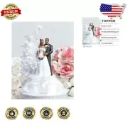 Delicate Pearl Side Arch Cake Topper Featuring African American Bride and Groom