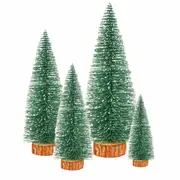 Bottle Brush Christmas Trees Mini Christmas Trees Small Christmas Trees Mini Pine Trees Desktop Miniature Christmas Trees with Snow and Wooden Base (4pcs)