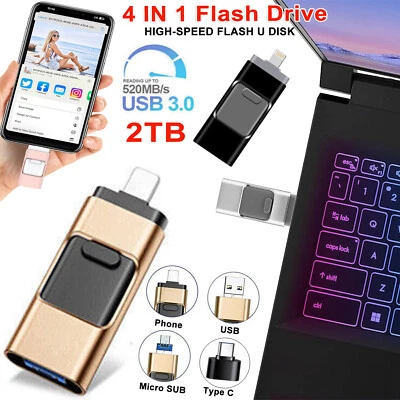 4 in 1 2TB Memory Photo Stick for iPhone Android iPad Type USB 3.0 Flash Drive