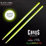DRUM STICKS CHAOS ILLUMINATE 5A DRUMSTICKS – 3 PAIRS FLURO YELLOW GLOW IN DARK