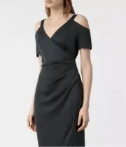 NWT ALL SAINTS Cadia Cold Shoulder Wrap Dress Oil Black Size 6 $285