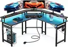 L Shaped Computer Desk, Gaming Desk LED Light Strip and 2 USB 3 Charging Port, G