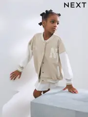 Beige Boucle Varsity Embroidered Jacket (3-16yrs) (AT9148) | $48 - $61