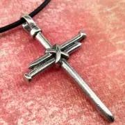Nail Cross Antique Silver Metal Finish (lc88asrub) Black Cord Necklace