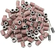 TEMO 100 pc 1/4 Inch (6 mm) Sand Drum Grit 60 Coarse with 2 pc 1/8 Inch (3 mm) Mandrel for Dremel and Compatible Rotary Tools