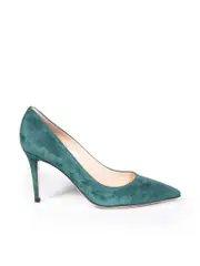 Green Suede Pointed Toe Pumps