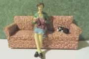 Dollhouse Miniature 1/12" Scale Black and White Sleeping Cat
