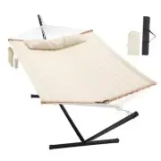 Two Person Hammock with Stand Heavy Duty, Outdoor Patio Hammock with Off White