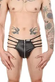 [Generic] Mens Sexy Leather Thong Funny Metallic Zipper G-Strings Low Rise T-Back Underwear