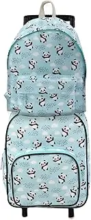 [CUEplus] 2 PCs Panda Waterproof Kids Luggage Set - 16" Rolling Suitcase With Backpack, Airline Approved Carry On With 2 Wheels for Girls & Boys, Children, Toddlers