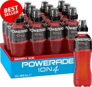 ION4 Berry Ice Sports Drink – Multipack, 12 x 600ml Sipper Cap Bottles, Electrol