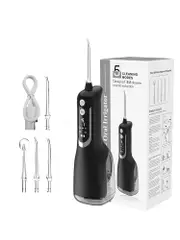 330ml Portable Oral Irrigator Dental Rechargeable Water Flosser 5 Modes Large Display For Teeth Cleaner Waterproof 4 Jet Nozzles