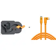 Tether Tools Tetherguard Leverlock Plate + USB-C 4.6m Orange Right Angle Org Kit