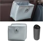 Mandark Car Trash Can, Leather Vehicle Garbage Organizer Bin, Multifunctional Foldable Hanging Storage Dustbin Container, Auto Interior Accessories Universal for SUV, Truck, RV（Gray）