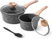 Kordisen Sauce Pan Set with Lid, 1.5QT & 2.5QT Non Stick Small Pot with Granite Coating, 5-Piece Cookware Set, PFOA/PFOS Free