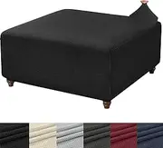 ANWUCHEN Ottoman Cover Square-Stretch Knitted Jacquard Square Ottoman Cover-Soft Square Ottoman Covers Slipcover -Thick Storage Ottoman Cover Foot Stool Cover with Elastic Bottom Medium Black