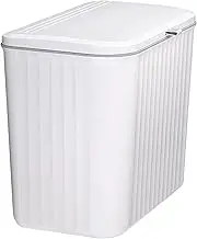Fenteer Hanging Trash Can Kitchen Compost Bin with Lid Rubbish Container Narrow Garbage Can for Home Toilet Living Room Laundry Room, 8L White