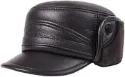 [HAMKVBPR] Men's Leather Hat Men's Winter Cap Grandfather Cap Outdoor Hat Autumn and Winter(Dark Brown,X-Large)
