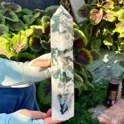 5.37LB Natural moss agate Quartz obelisk Crystal gem tower healing decor gift