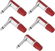 5pcs 1/4" 6.35mm Mono TS Jack Plug 90 Degree 2 Pole Nickel Male Connector for Microphones Earphones Audio Video AV PC(Red)